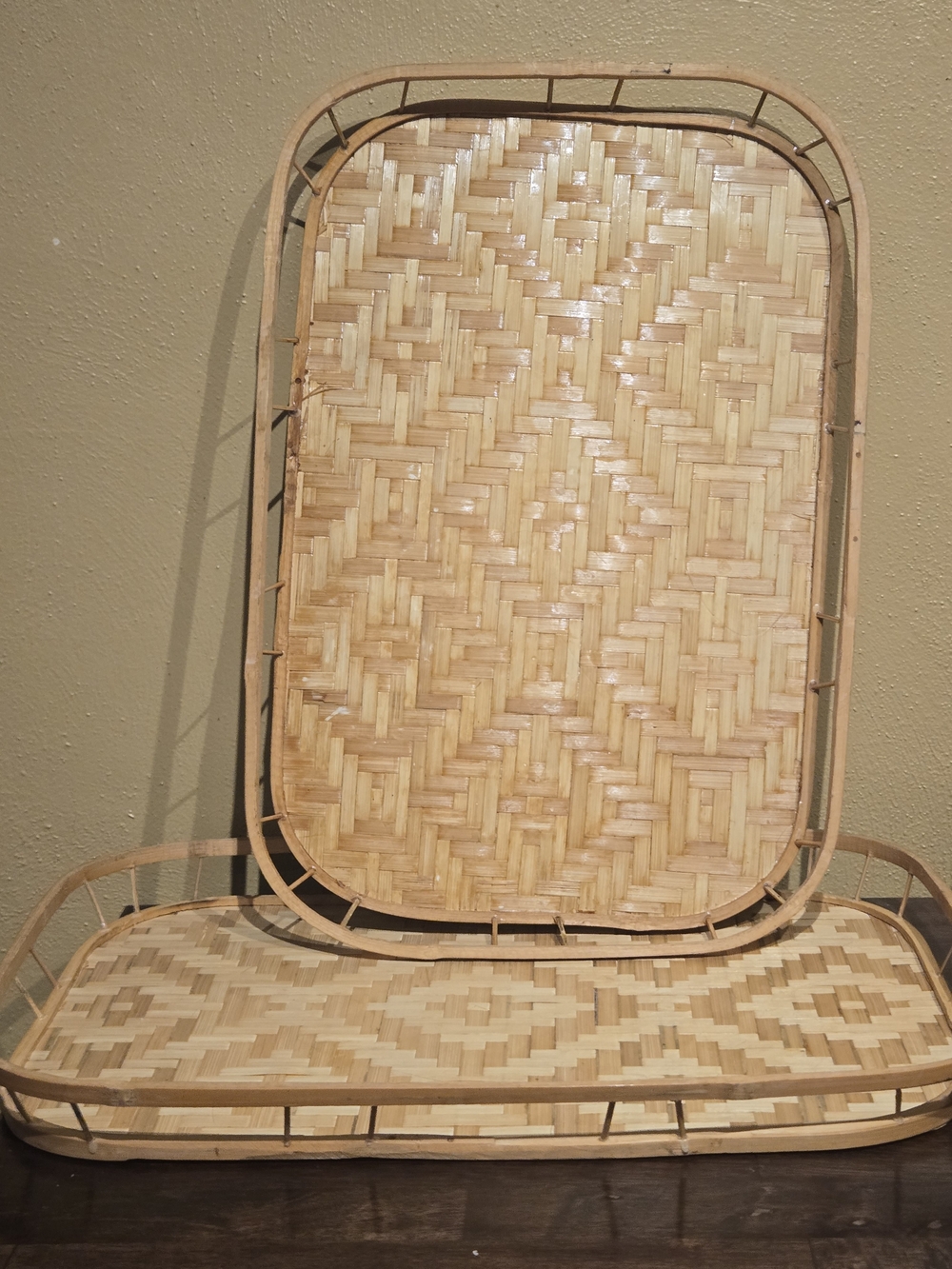 Woven Bamboo Serving Trays - Set of 2